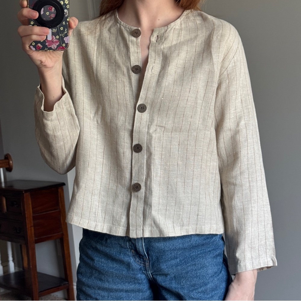 J. Jill Linen Striped Long Sleeve Button Down Shirt Jacket